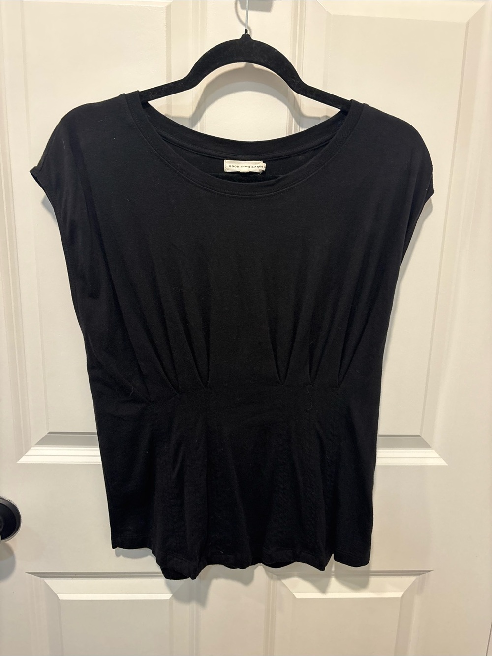 Good American Gathered Waist Tee Dolman Sleeve Cotton Modal Peplum Top Size 3